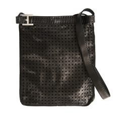 Todo Perforated Messenger Bag, Mens, Leather, Black, 3*